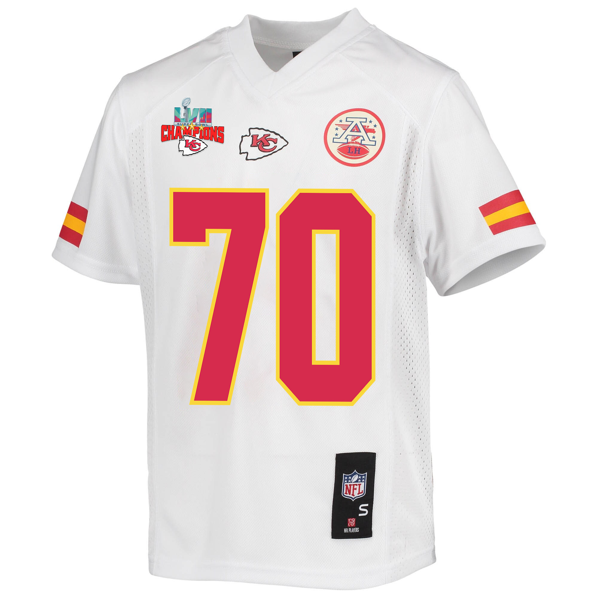 Prince Tega Wanogho 70 Kansas City Chiefs Super Bowl LVII Champions 3 Stars Youth Game Jersey - White