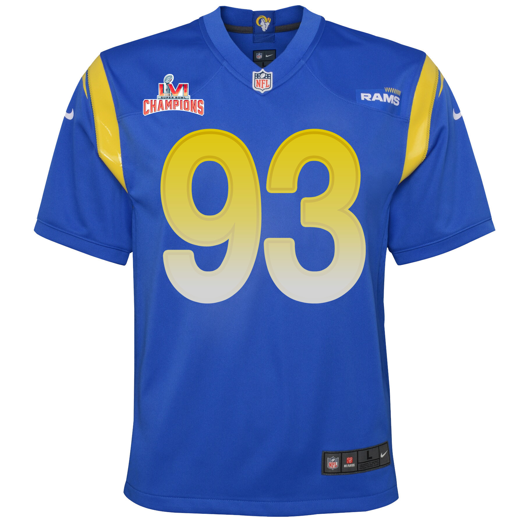 Super Bowl LVI Champions Los Angeles Rams Marquise Copeland 93 Royal Youth's Jersey Jersey