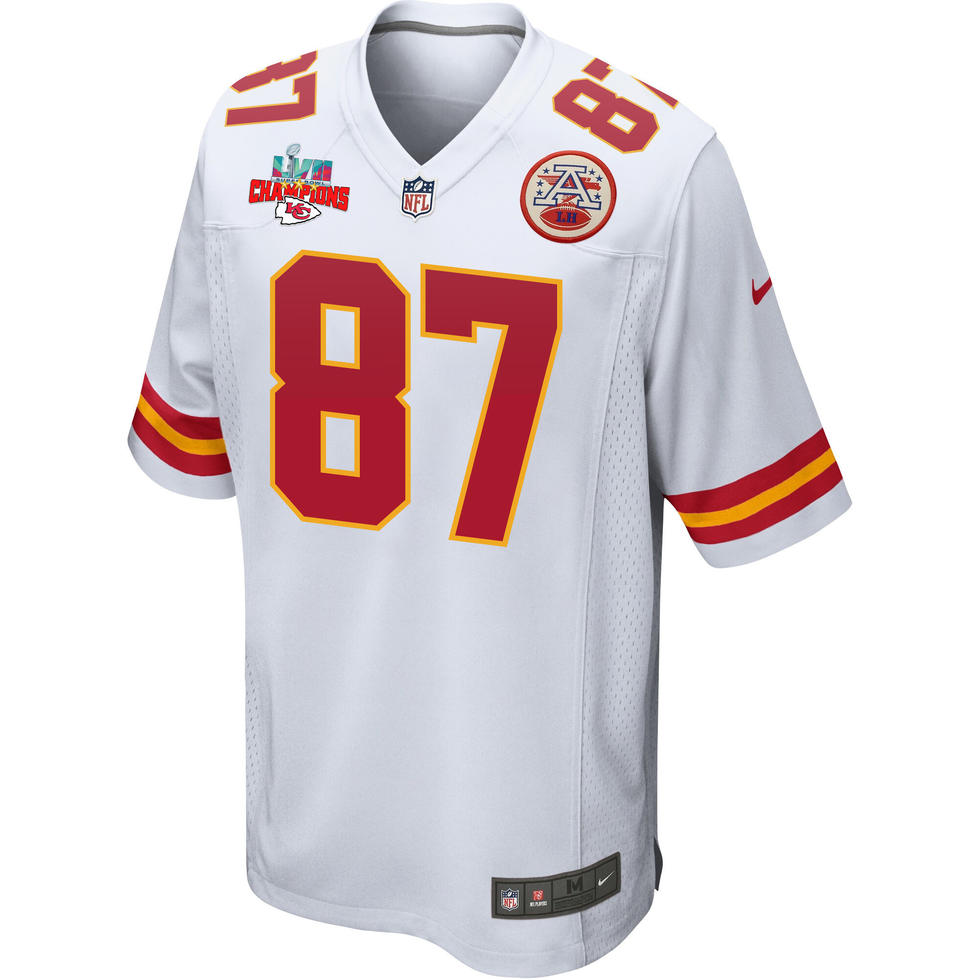 Travis Kelce 87 Kansas City Chiefs Super Bowl LVII Champions 3 Stars Men Game Jersey - White