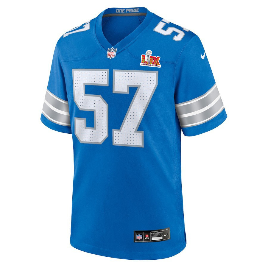 Nate Lynn #57 Detroit Lions Super Bowl LIX Jersey - Men's - Blue