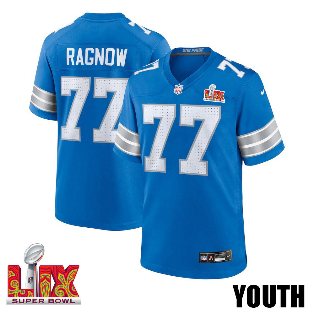 Frank Ragnow #77 Detroit Lions Super Bowl LIX YOUTH Jersey - Blue