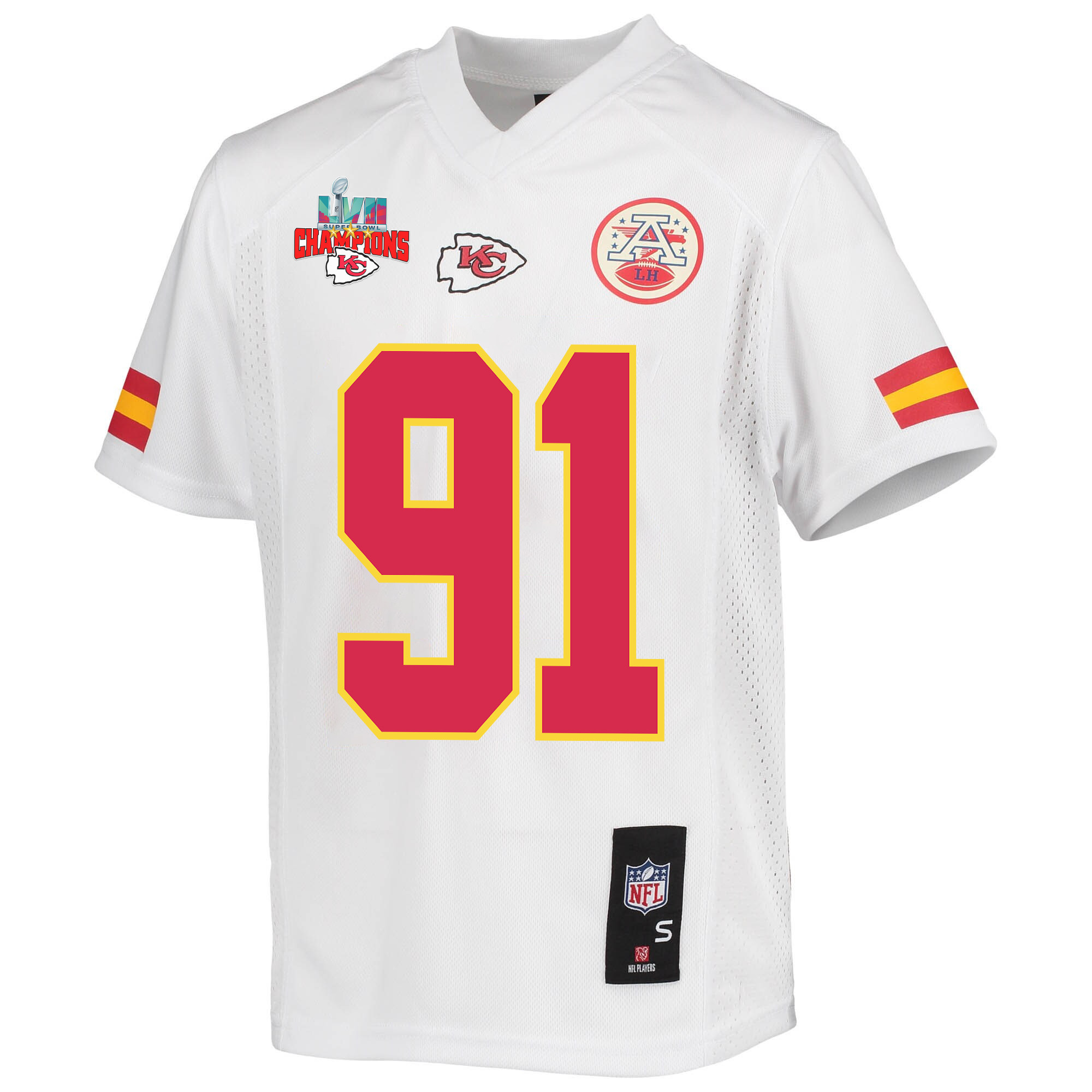 Derrick Nnadi 91 Kansas City Chiefs Super Bowl LVII Champions 3 Stars Youth Game Jersey - White