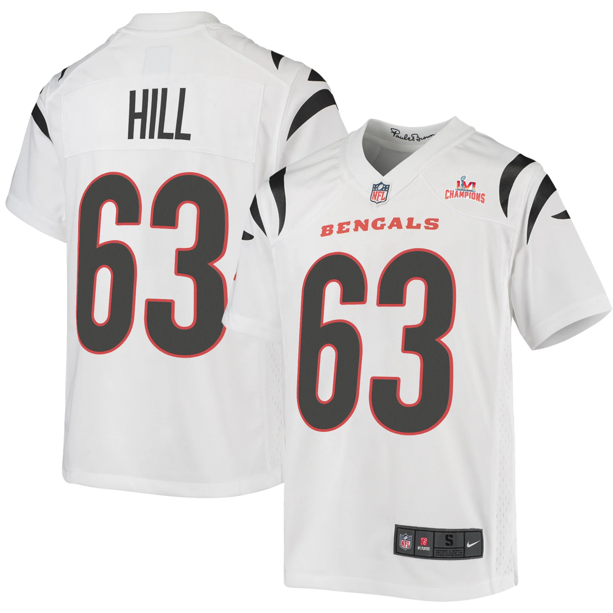 Super Bowl LVI Champions Cincinnati Bengals Trey Hill 63 White Youth's Jersey Jersey