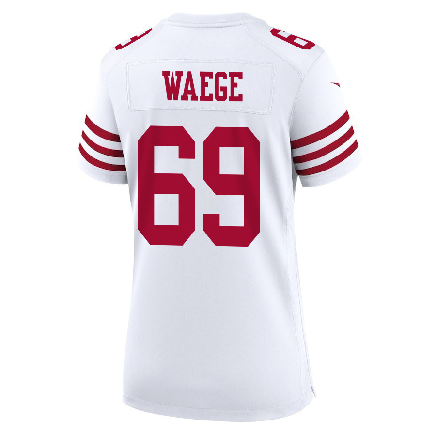 Spencer Waege 69 San Francisco 49ers Super Bowl LVIII Patch Game Women Jersey - White