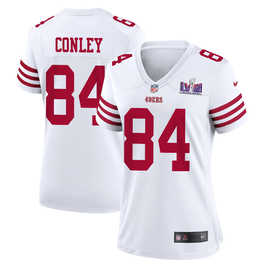 Chris Conley 84 San Francisco 49ers Super Bowl LVIII Patch Game Women Jersey - White