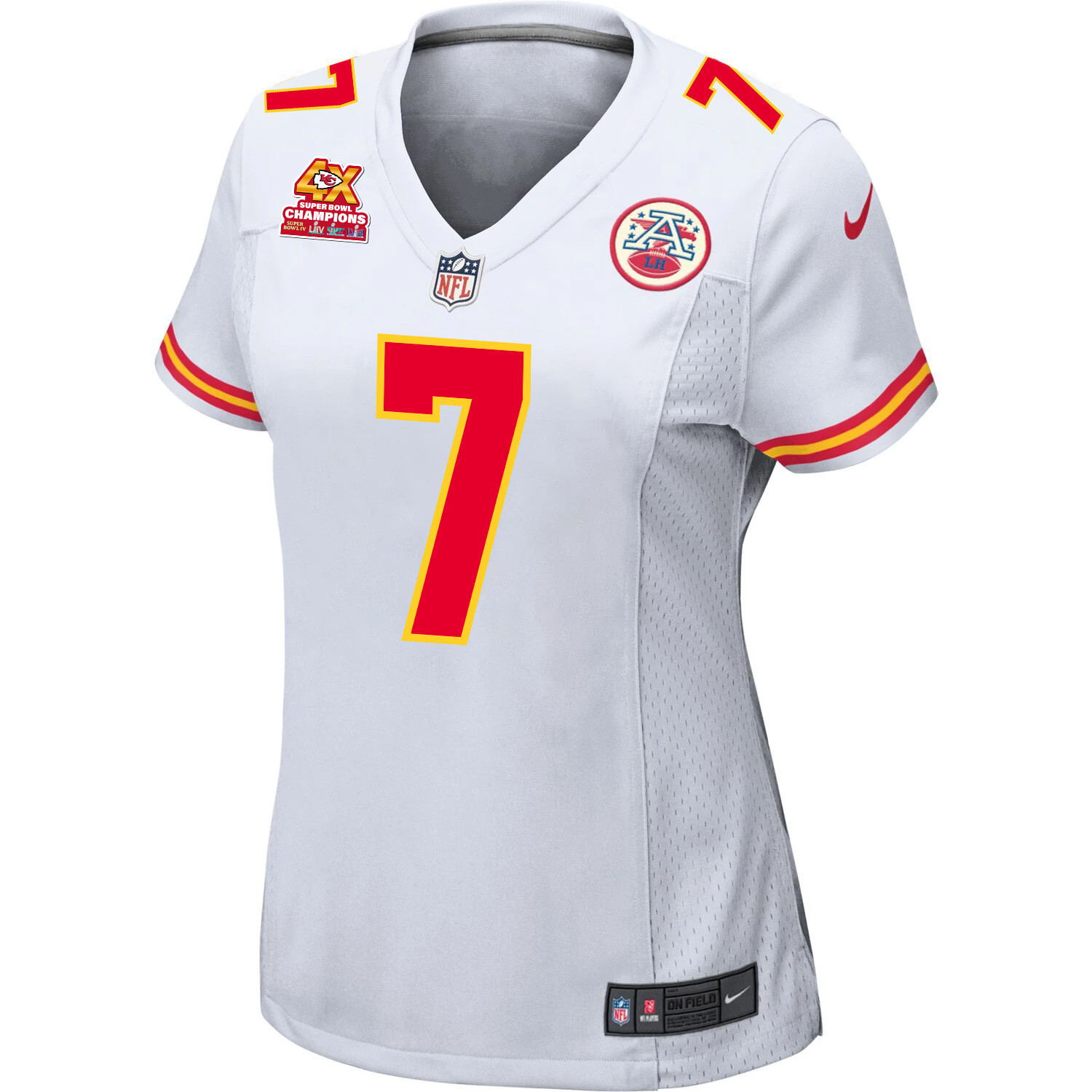 Harrison Butker 7 Kansas City Chiefs Super Bowl LVIII Champions 4X Game Women Jersey - White