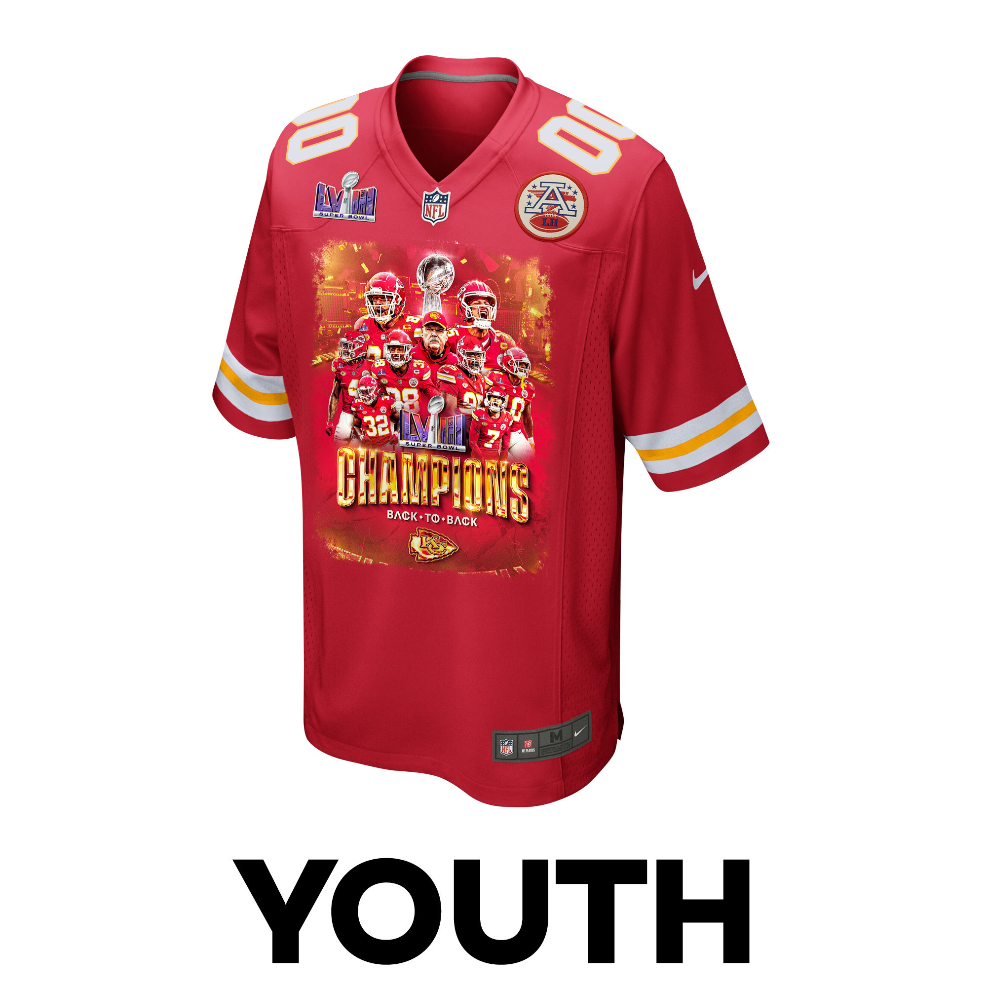 Kansas City Chiefs Super Bowl LVIII Back To Back Game YOUTH Jersey - Scarlet