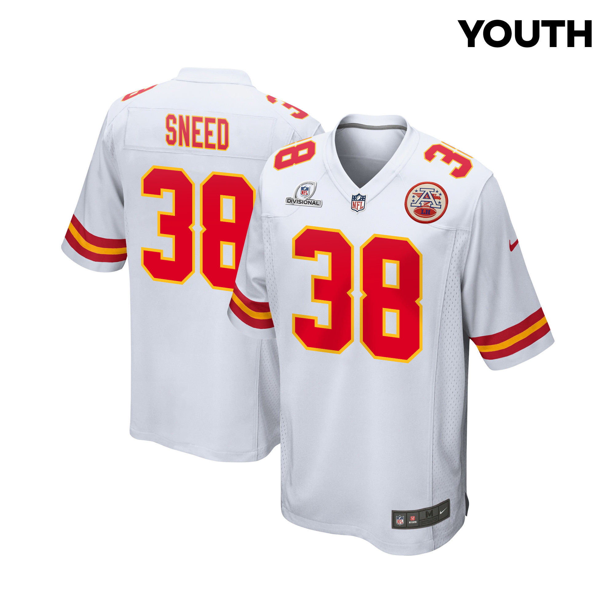 L'Jarius Sneed 38 Kansas City Chiefs Super Bowl LVIII Patch Game YOUTH Jersey - White