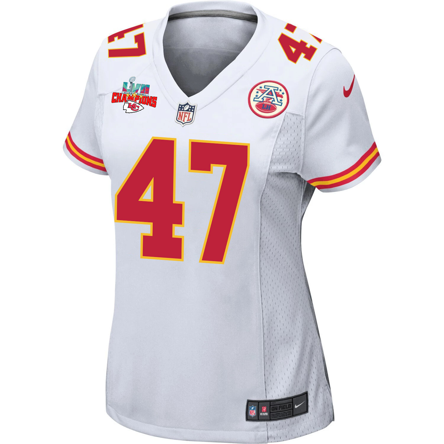 Darius Harris 47 Kansas City Chiefs Super Bowl LVII Champions 3 Stars Women Game Jersey - White
