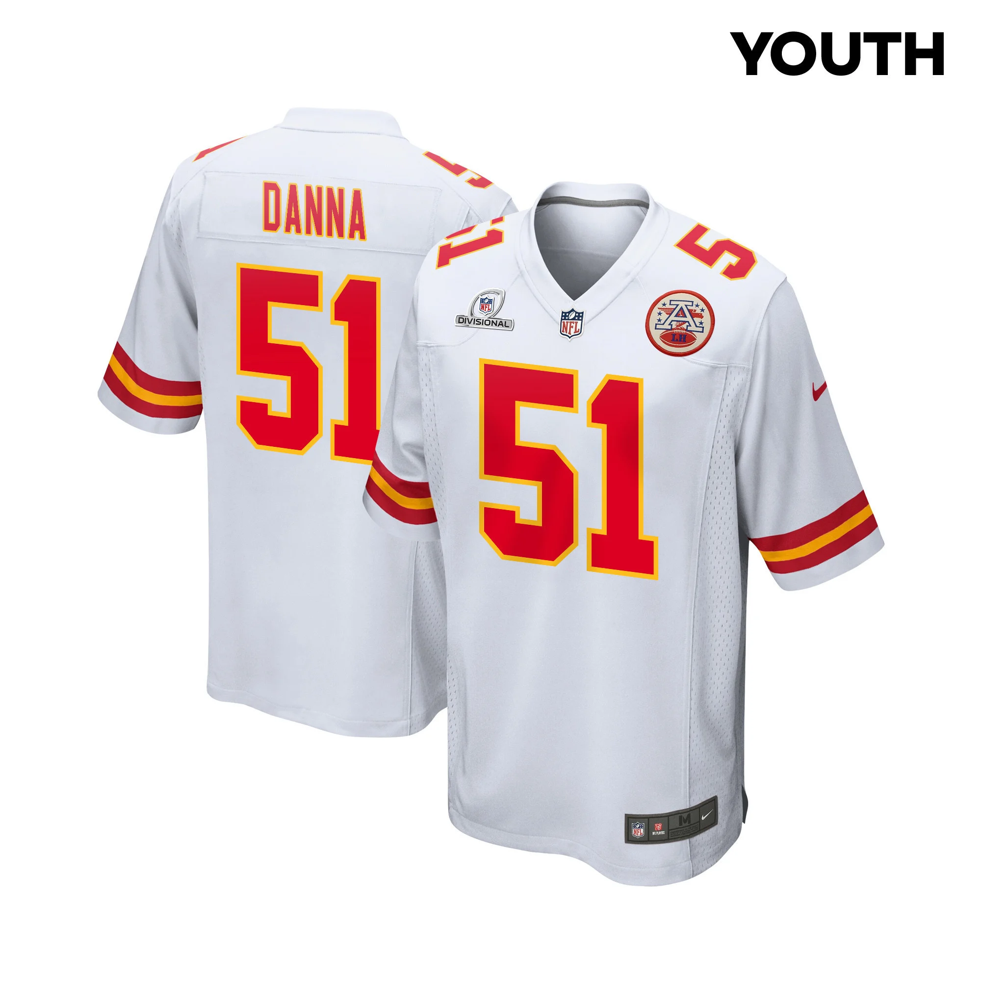 Mike Danna 51 Kansas City Chiefs Super Bowl LVIII Patch Game YOUTH Jersey - White