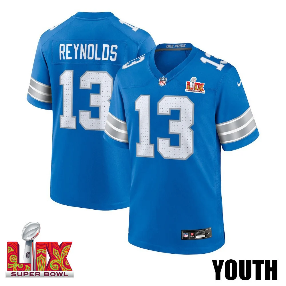 Craig Reynolds #13 Detroit Lions Super Bowl LIX YOUTH Jersey - Blue