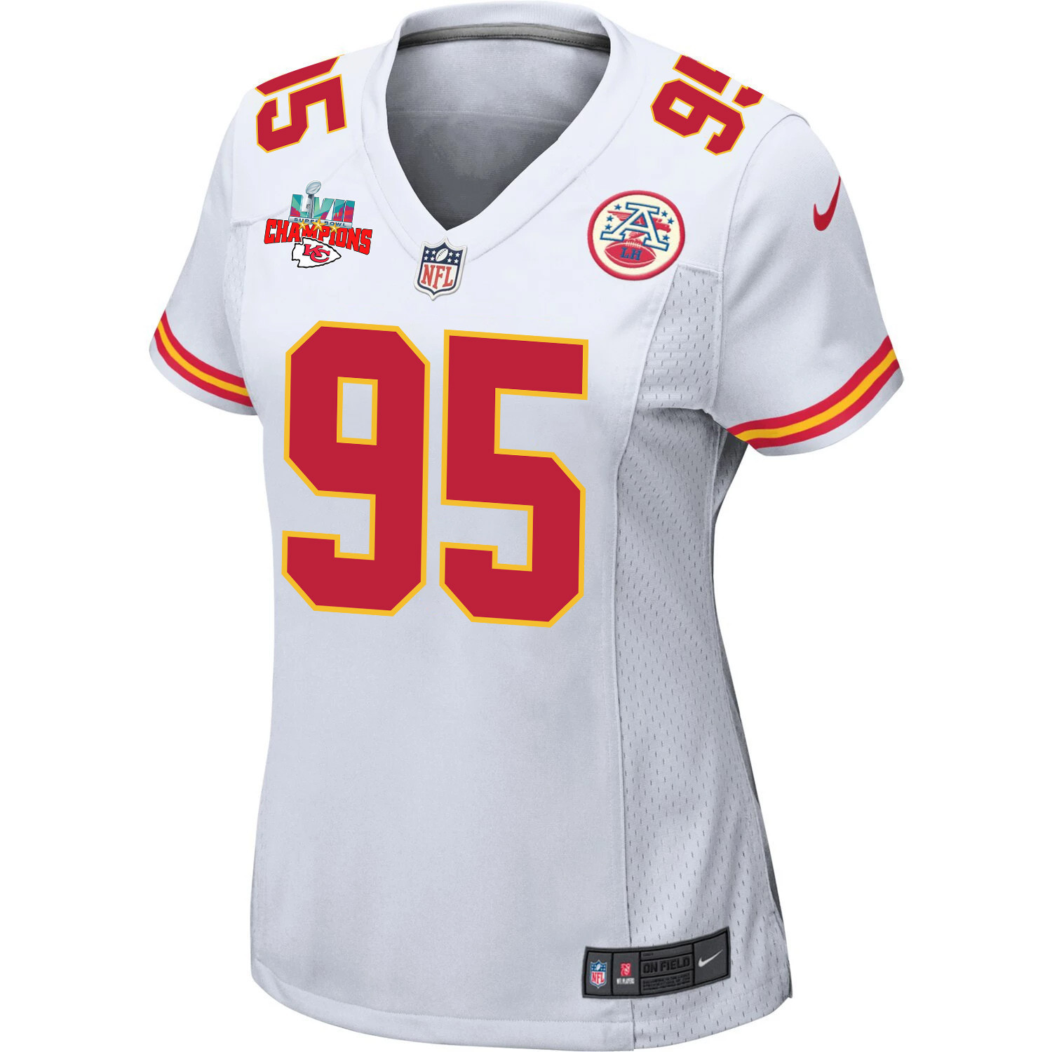 Chris Jones 95 Kansas City Chiefs Super Bowl LVII Champions 3 Stars Women Game Jersey - White