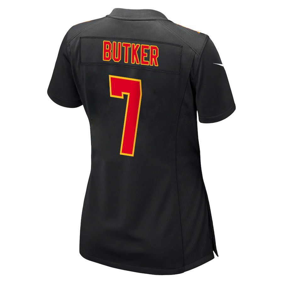 Harrison Butker 7 Kansas City Chiefs Super Bowl LVIII Champions 4X Fashion Game Women Jersey - Carbon Black