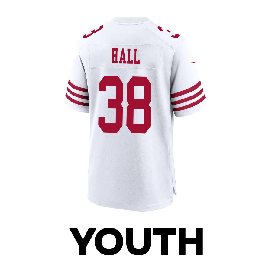 Kemon Hall 38 San Francisco 49ers Super Bowl LVIII Patch Game YOUTH Jersey - White