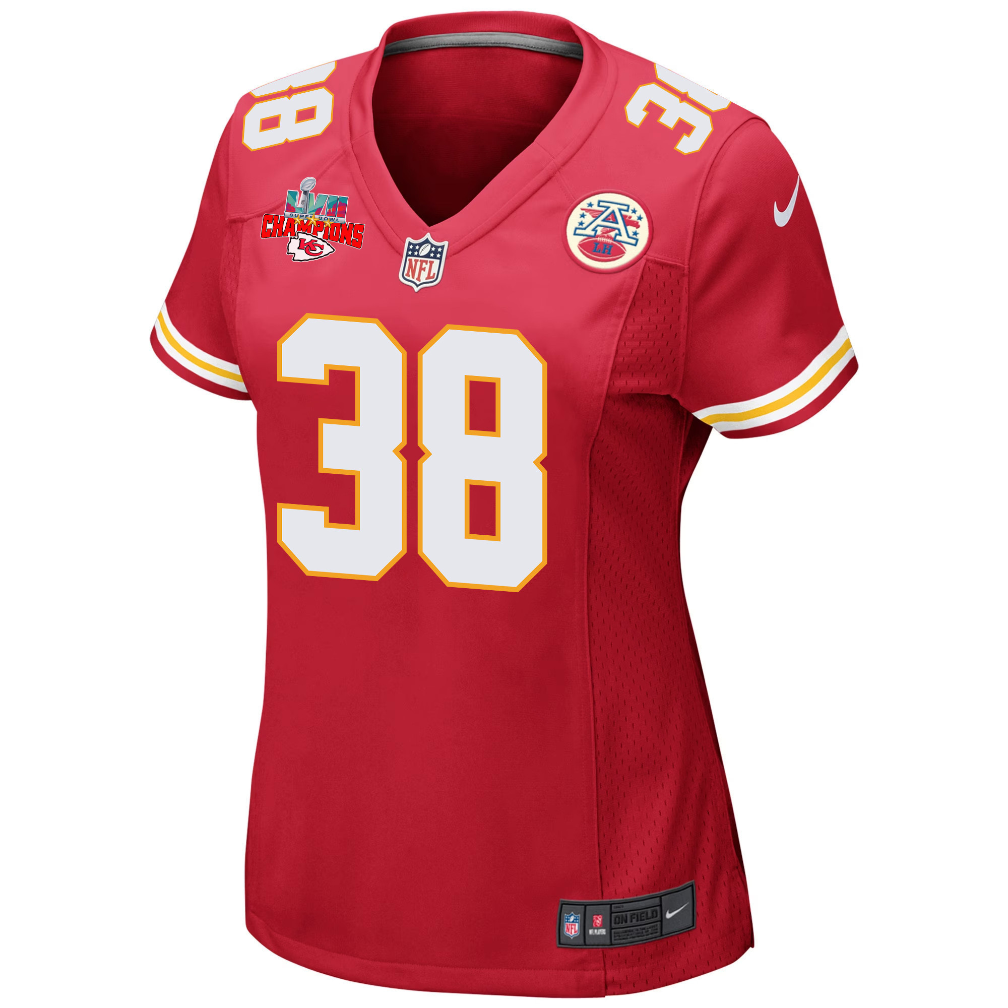 L'Jarius Sneed 38 Kansas City Chiefs Super Bowl LVII Champions 3 Stars Women Game Jersey - Red