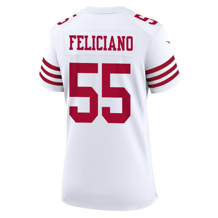 Jon Feliciano 55 San Francisco 49ers Super Bowl LVIII Patch Game Women Jersey - White
