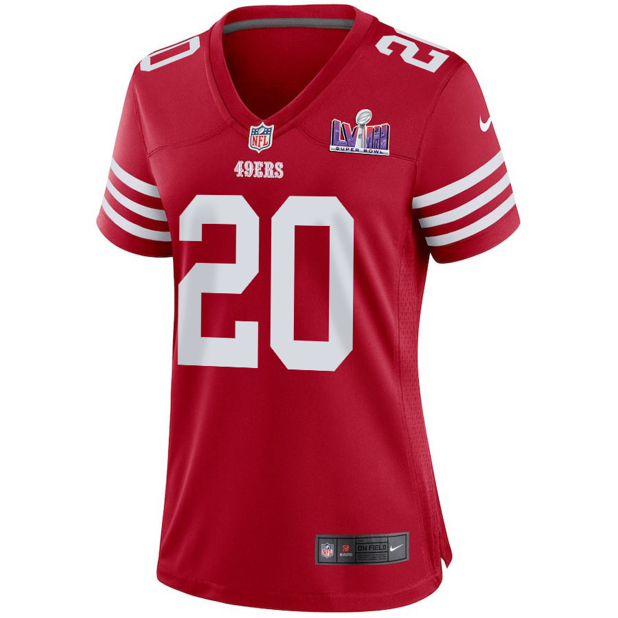 Ambry Thomas 20 San Francisco 49ers Super Bowl LVIII Patch Game Women Jersey - Scarlet