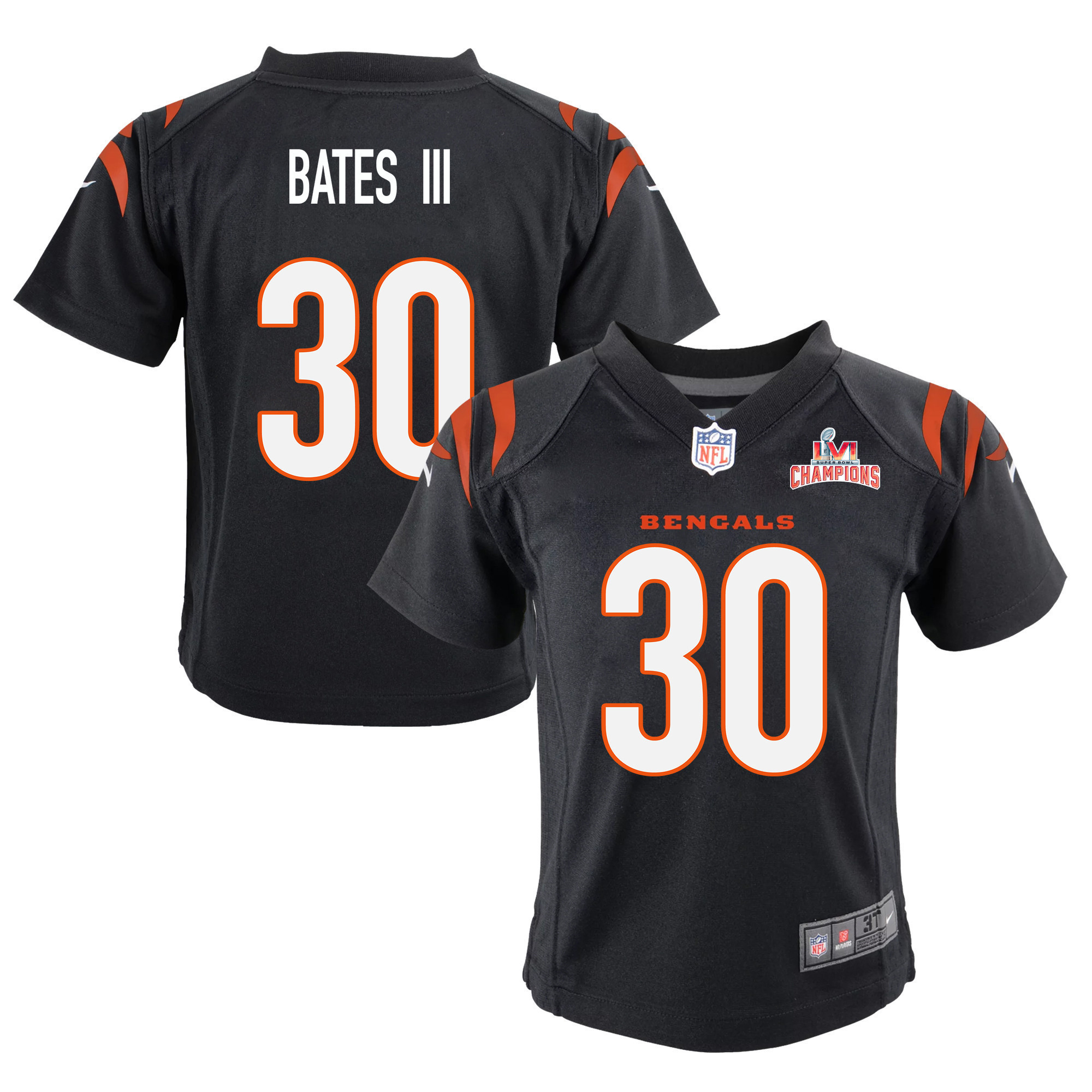 Super Bowl LVI Champions Cincinnati Bengals Jessie Bates III 30 Black Youth's Jersey Jersey