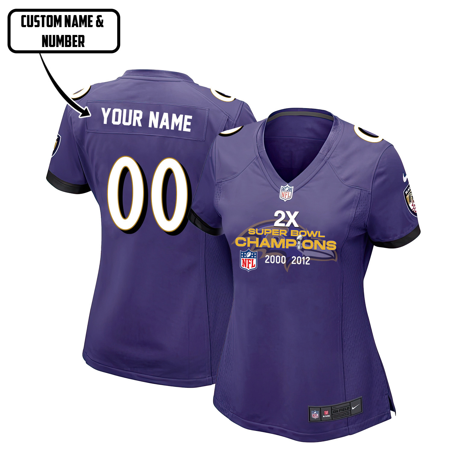 Baltimore Ravens 2X Super Bowl Champions Jersey - Women, Purple