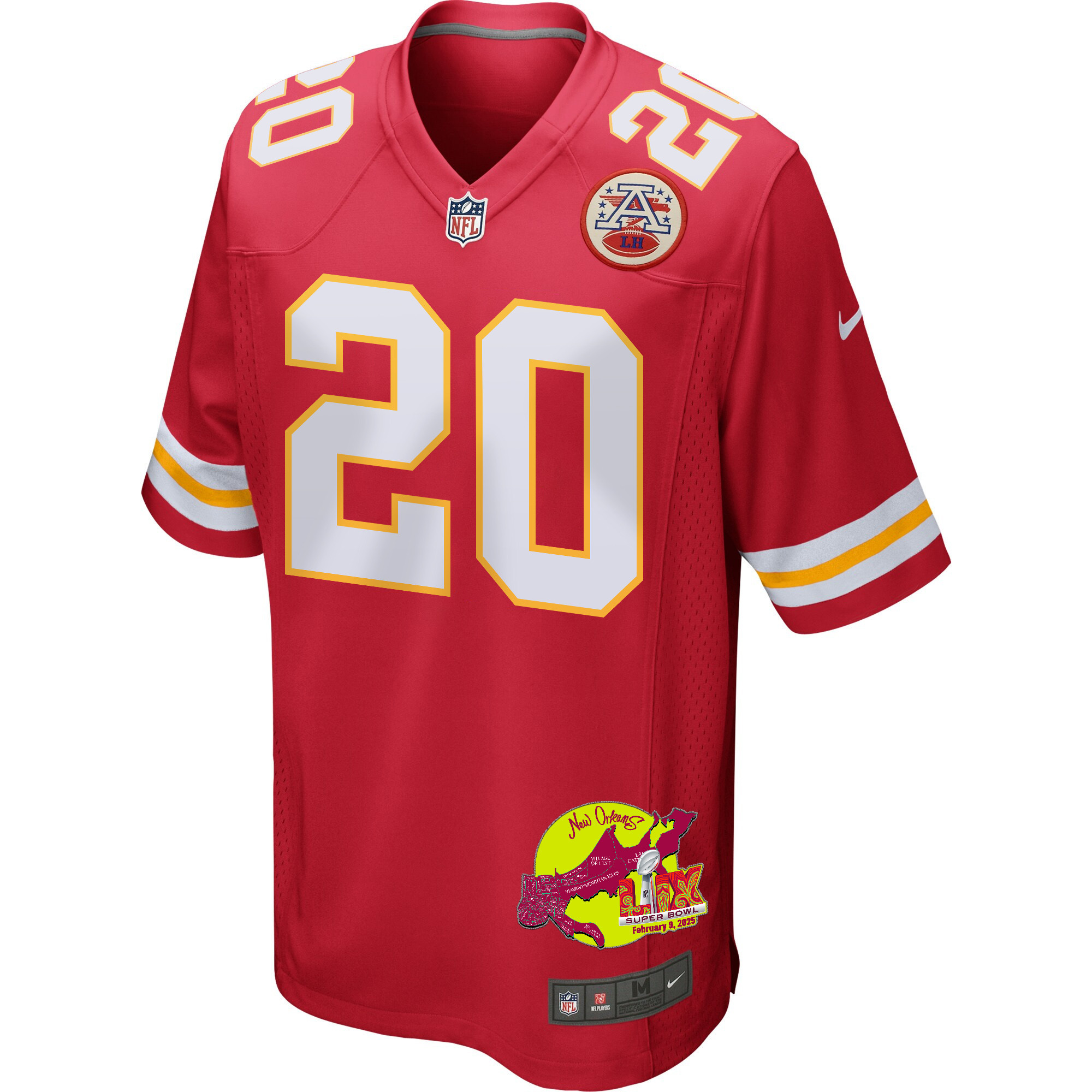 Justin Reid 20 Kansas City Chiefs Super Bowl LIX New Orleans Patch Game Men Jersey - Red
