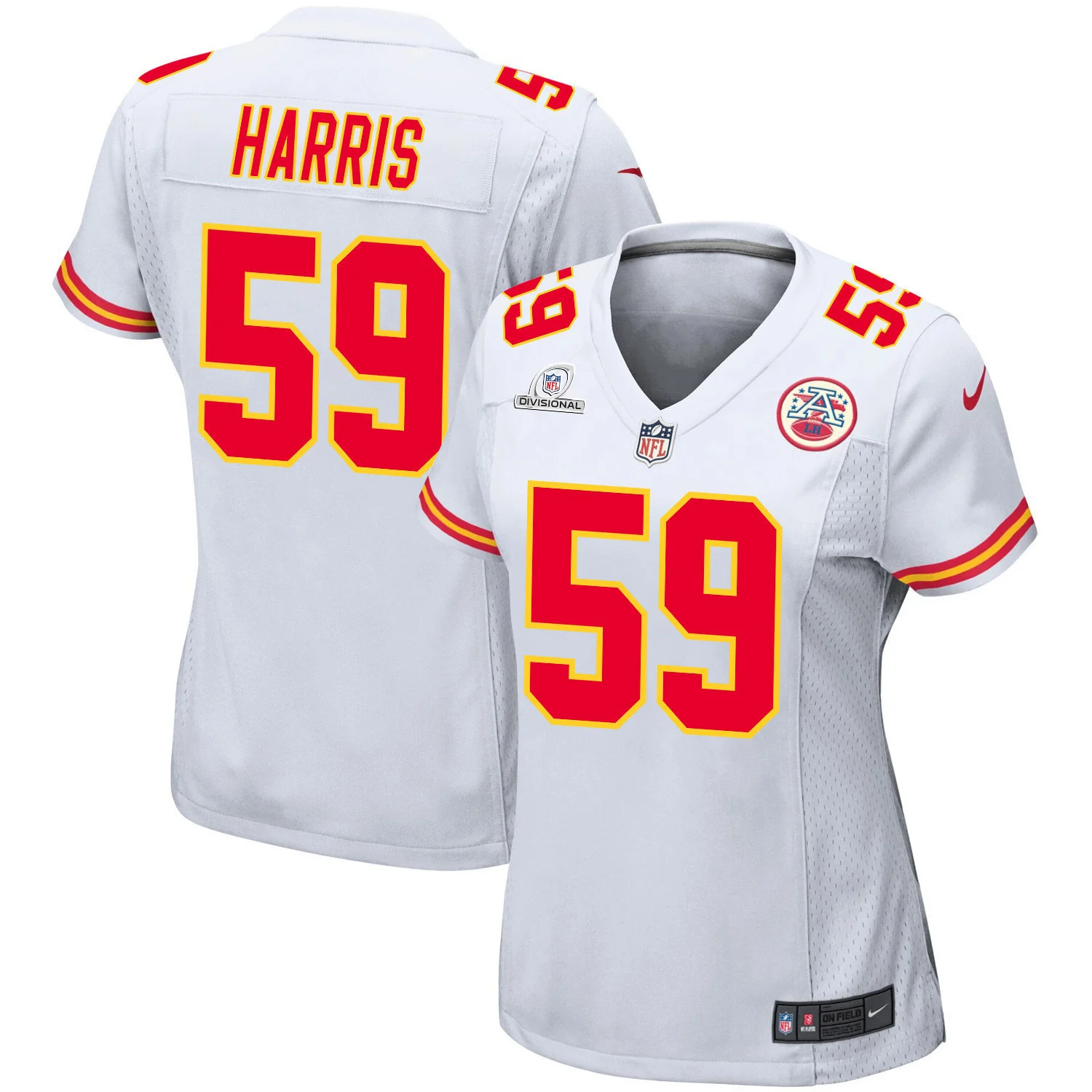 Darius Harris 59 Kansas City Chiefs Super Bowl LVIII Patch Game Women Jersey - White
