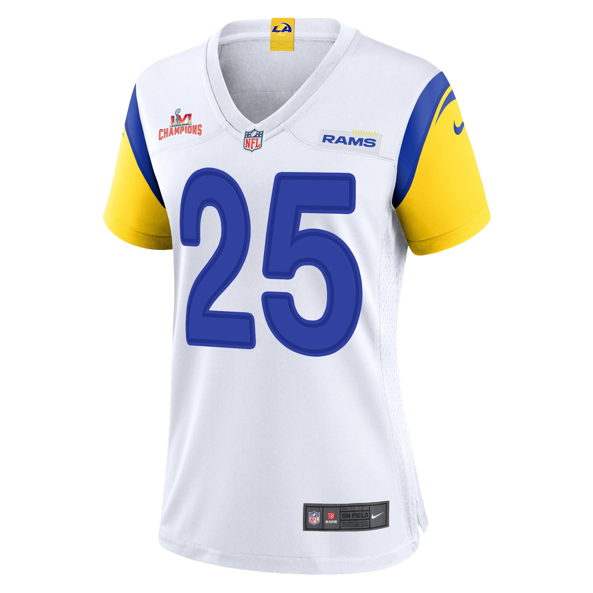 Super Bowl LVI Champions Los Angeles Rams Sony Michel 25 White Women's Jersey Jersey