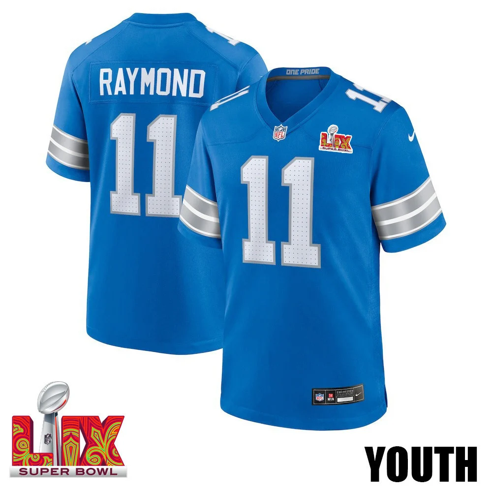 Kalif Raymond #11 Detroit Lions Super Bowl LIX YOUTH Jersey - Blue