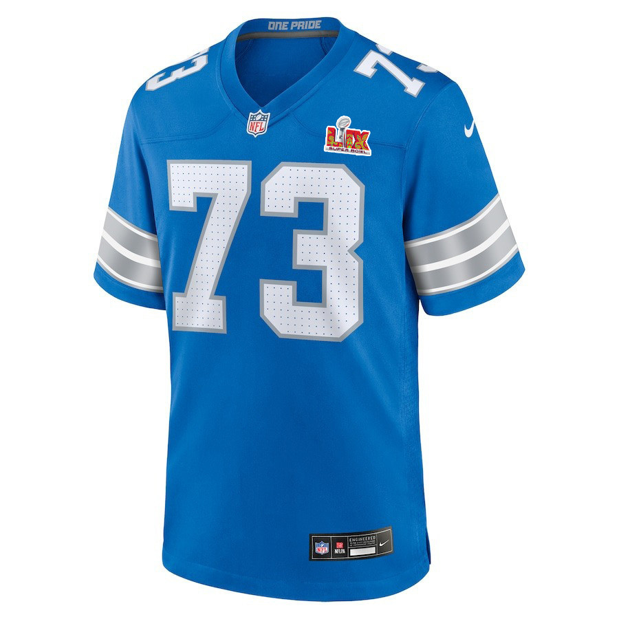 Christian Mahogany #73 Detroit Lions Super Bowl LIX YOUTH Jersey - Blue