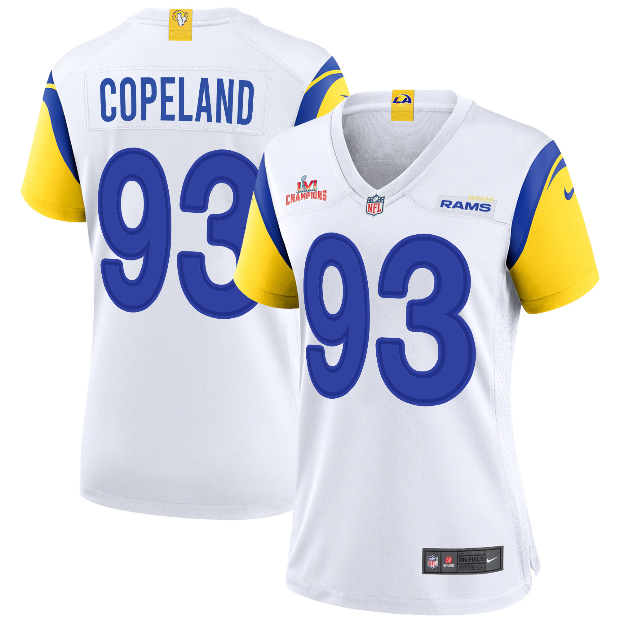 Super Bowl LVI Champions Los Angeles Rams Marquise Copeland 93 White Women's Jersey Jersey