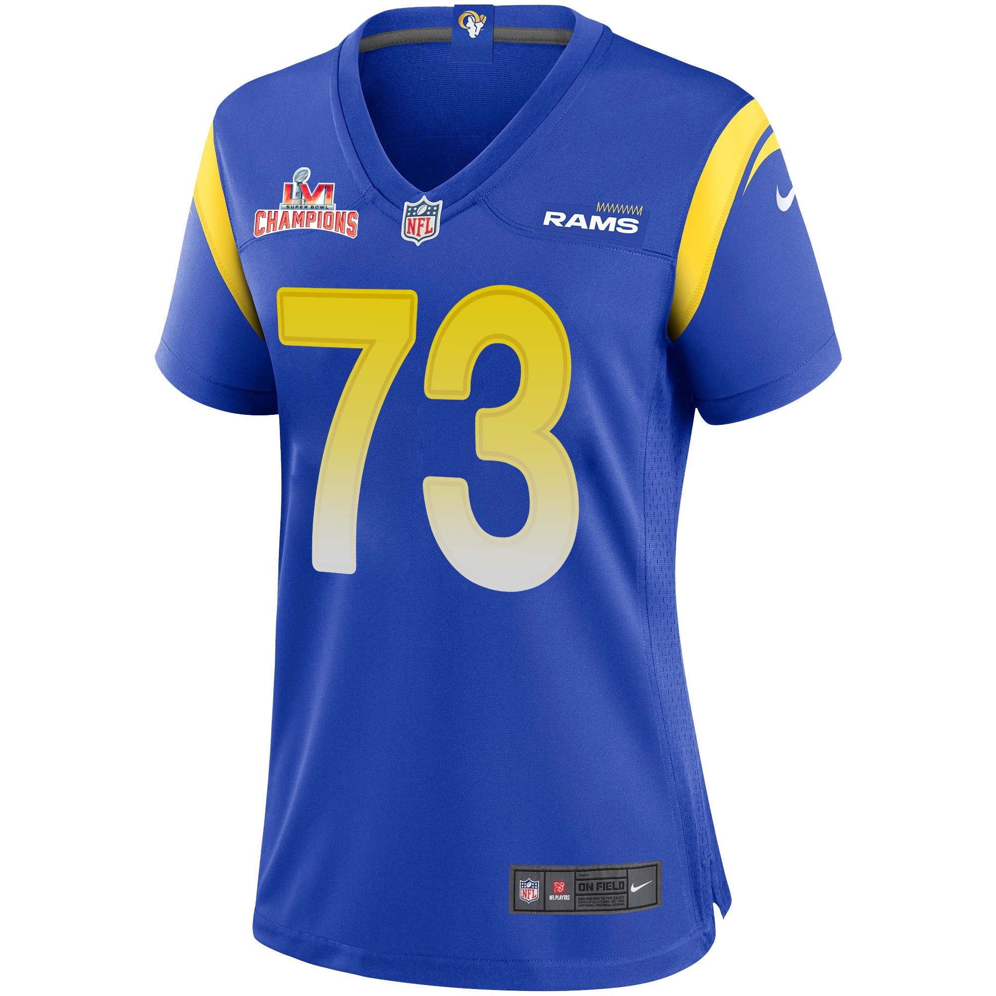 Super Bowl LVI Champions Los Angeles Rams David Edwards 73 Royal Women's Jersey Jersey