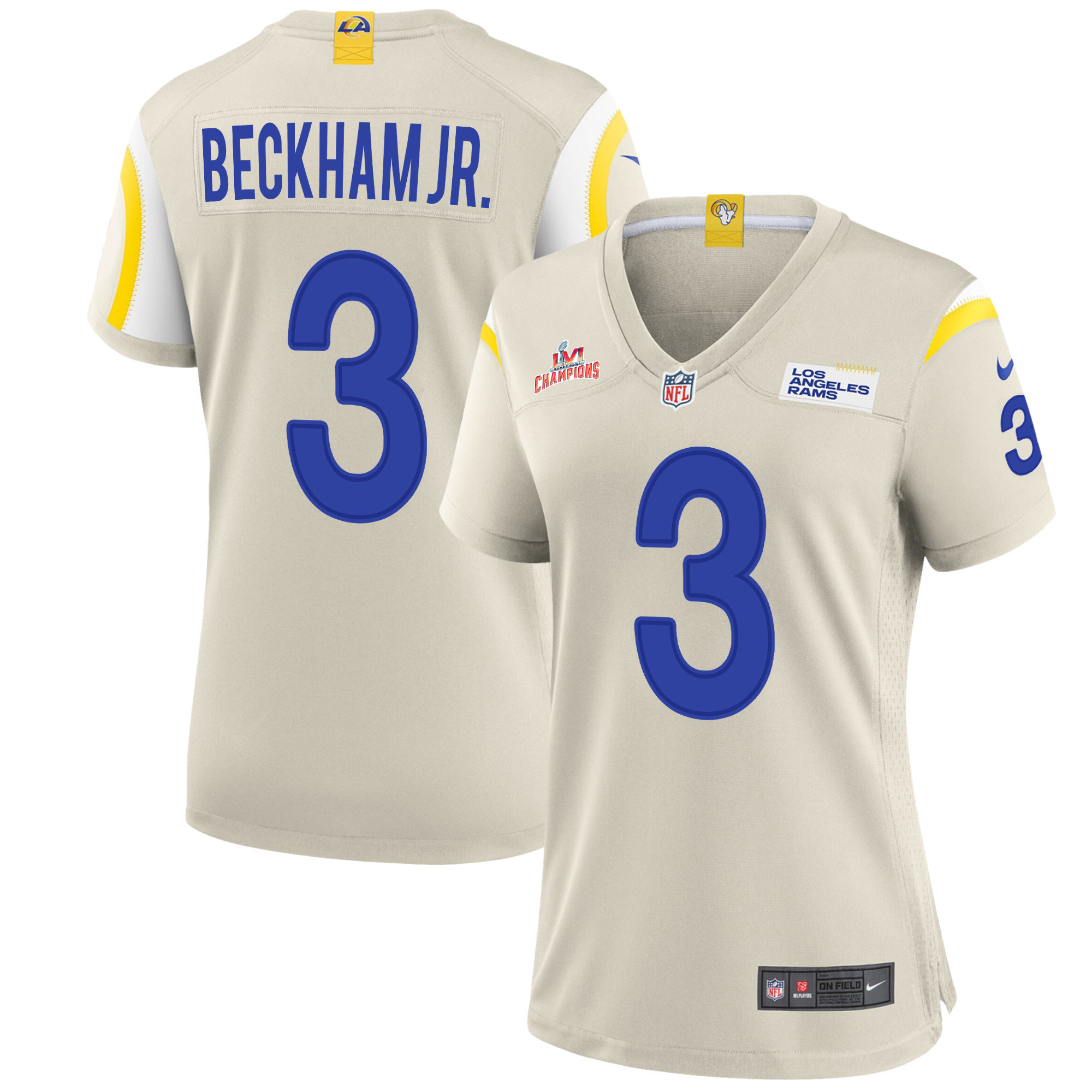 Super Bowl LVI Champions Los Angeles Rams Odell Beckham Jr. 3 Bone Women's Jersey Jersey