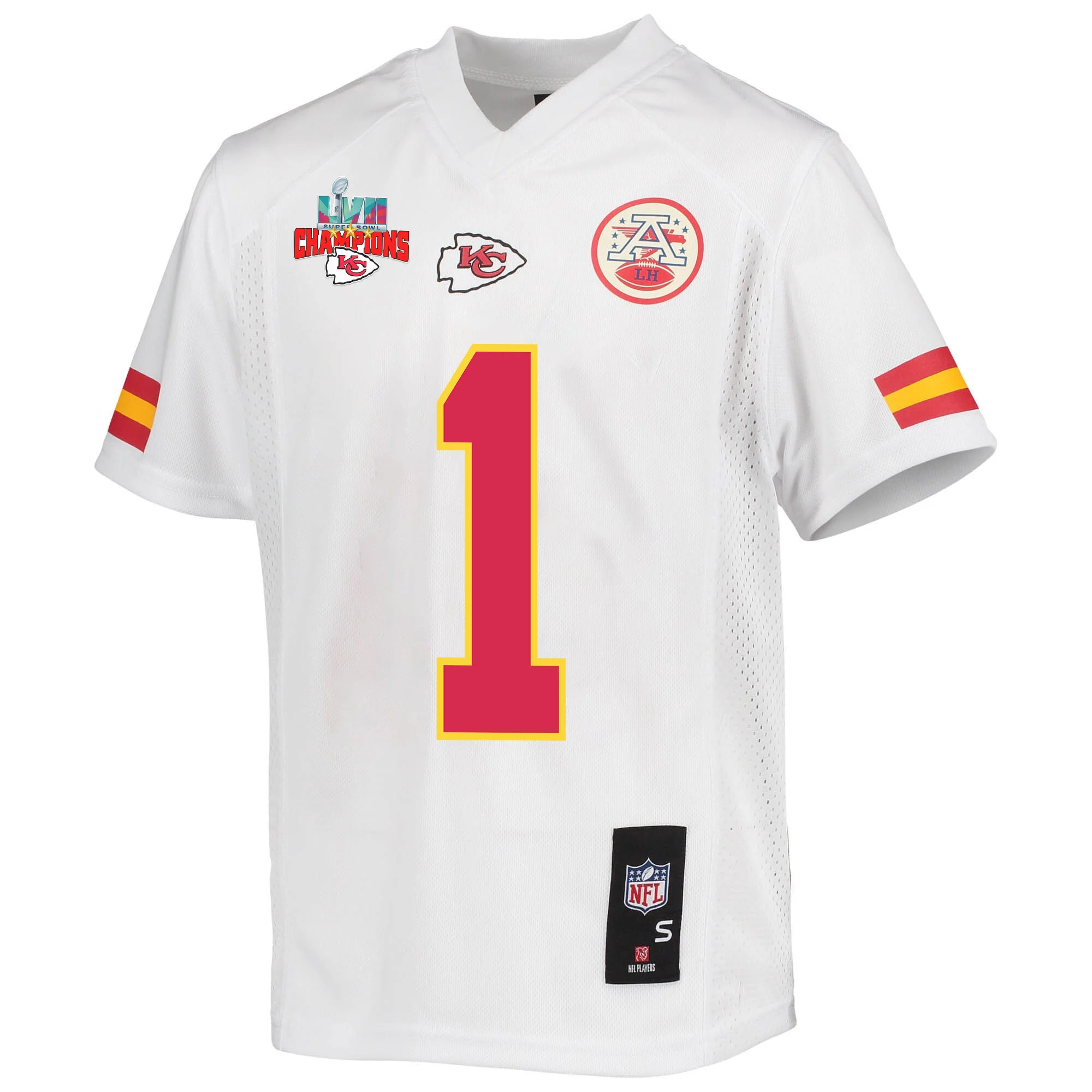 Jerick McKinnon 1 Kansas City Chiefs Super Bowl LVII Champions 3 Stars Youth Game Jersey - White