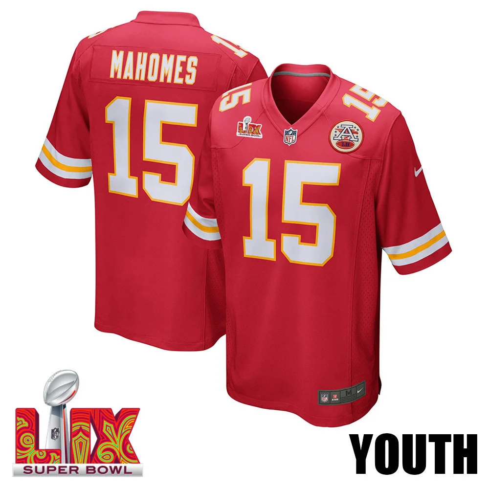 Patrick Mahomes #15 Kansas City Chiefs Super Bowl LIX YOUTH Jersey - Red