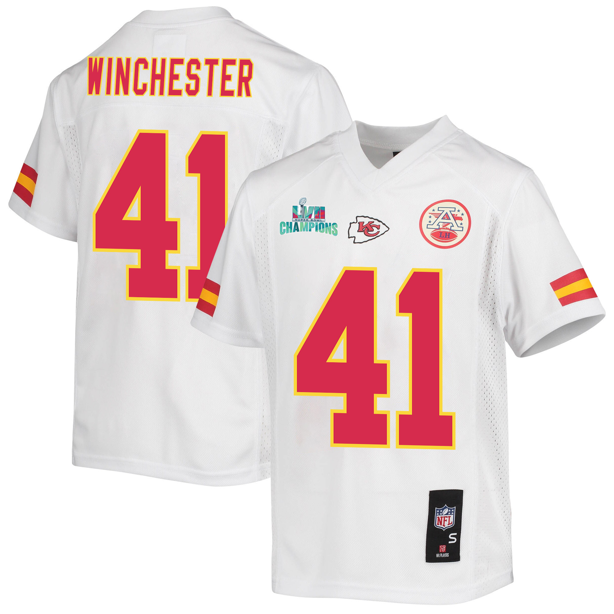 James Winchester 41 Kansas City Chiefs Super Bowl LVII Champions Youth Game Jersey - White