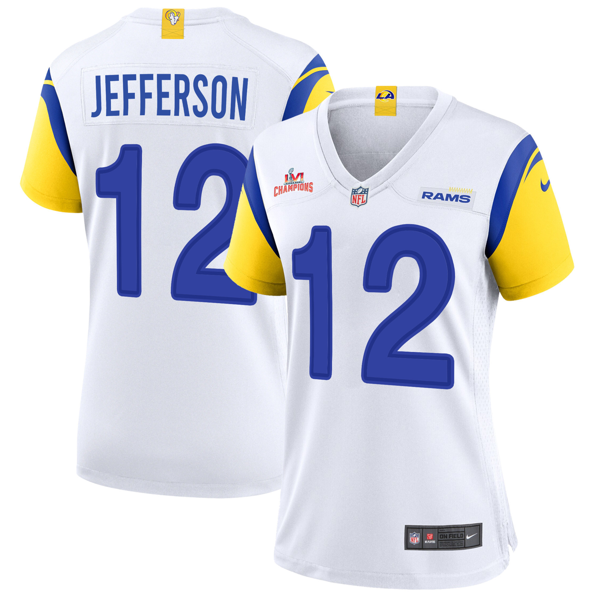 Super Bowl LVI Champions Los Angeles Rams Van Jefferson 12 White Women's Jersey Jersey