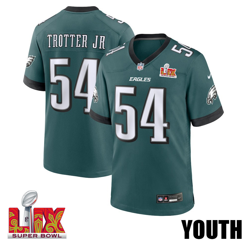 Jeremiah Trotter Jr. #54 Philadelphia Eagles Super Bowl LIX YOUTH Jersey - Midnight Green