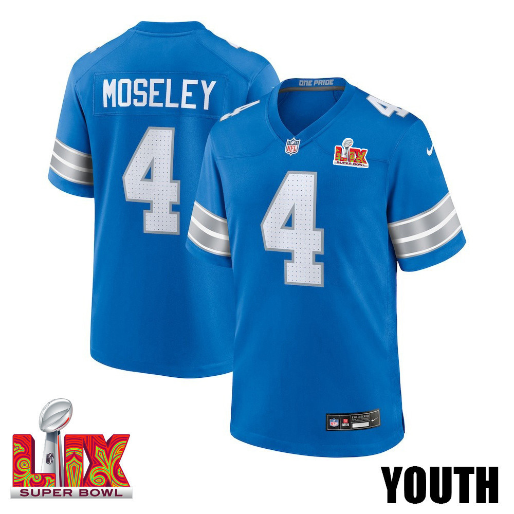 Emmanuel Moseley #4 Detroit Lions Super Bowl LIX YOUTH Jersey - Blue