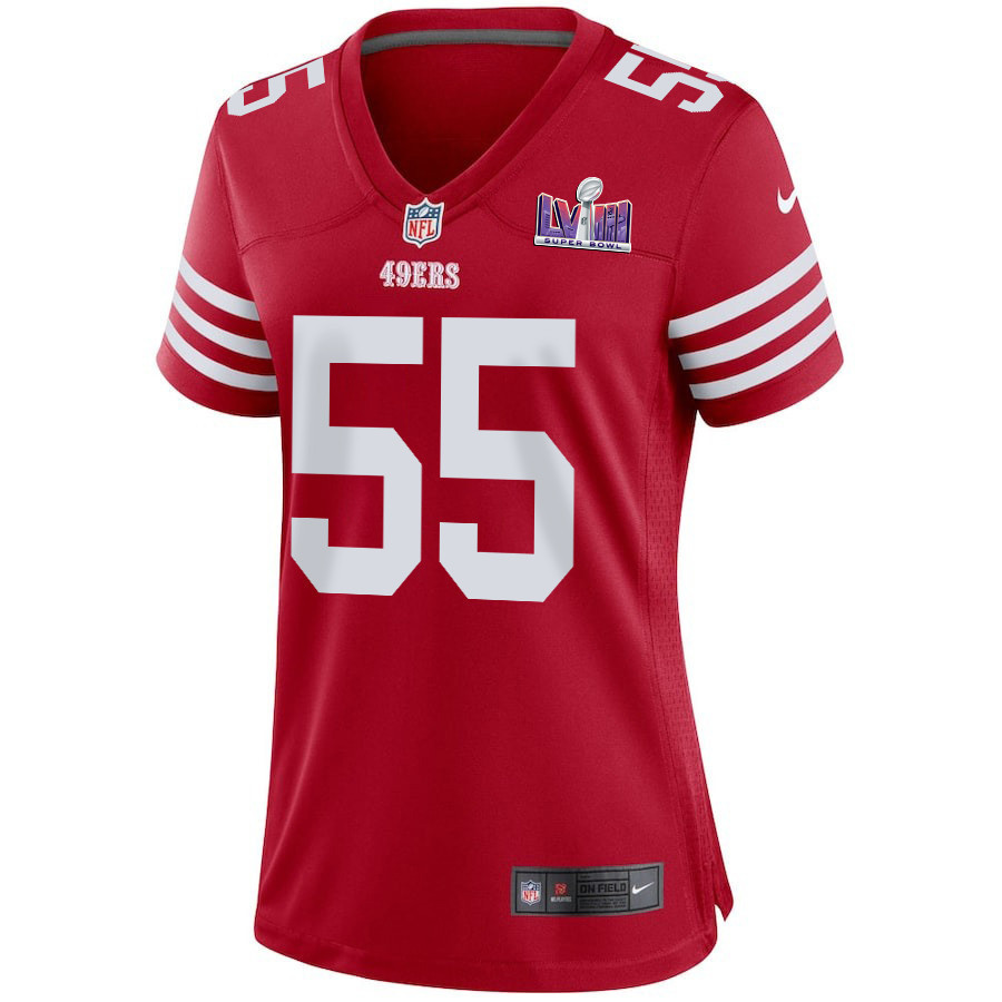 Jon Feliciano 55 San Francisco 49ers Super Bowl LVIII Patch Game Women Jersey - Scarlet