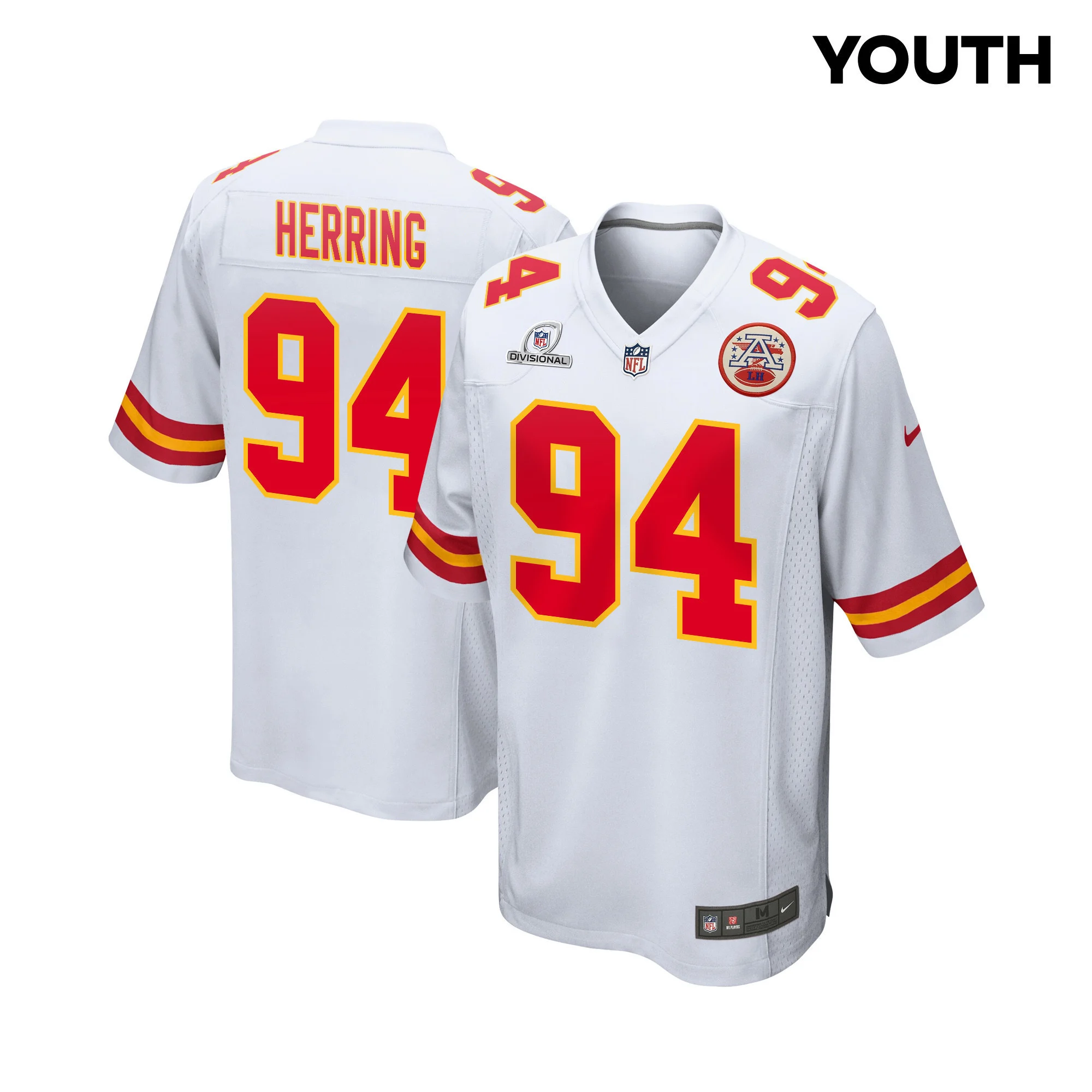 Malik Herring 94 Kansas City Chiefs Super Bowl LVIII Patch Game YOUTH Jersey - White