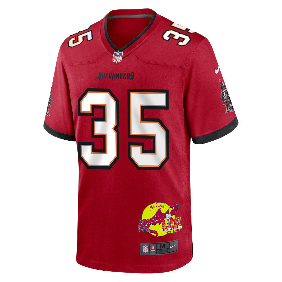 Jamel Dean 35 Tampa Bay Buccaneers Super Bowl LIX New Orleans Patch Game Men Jersey - Red