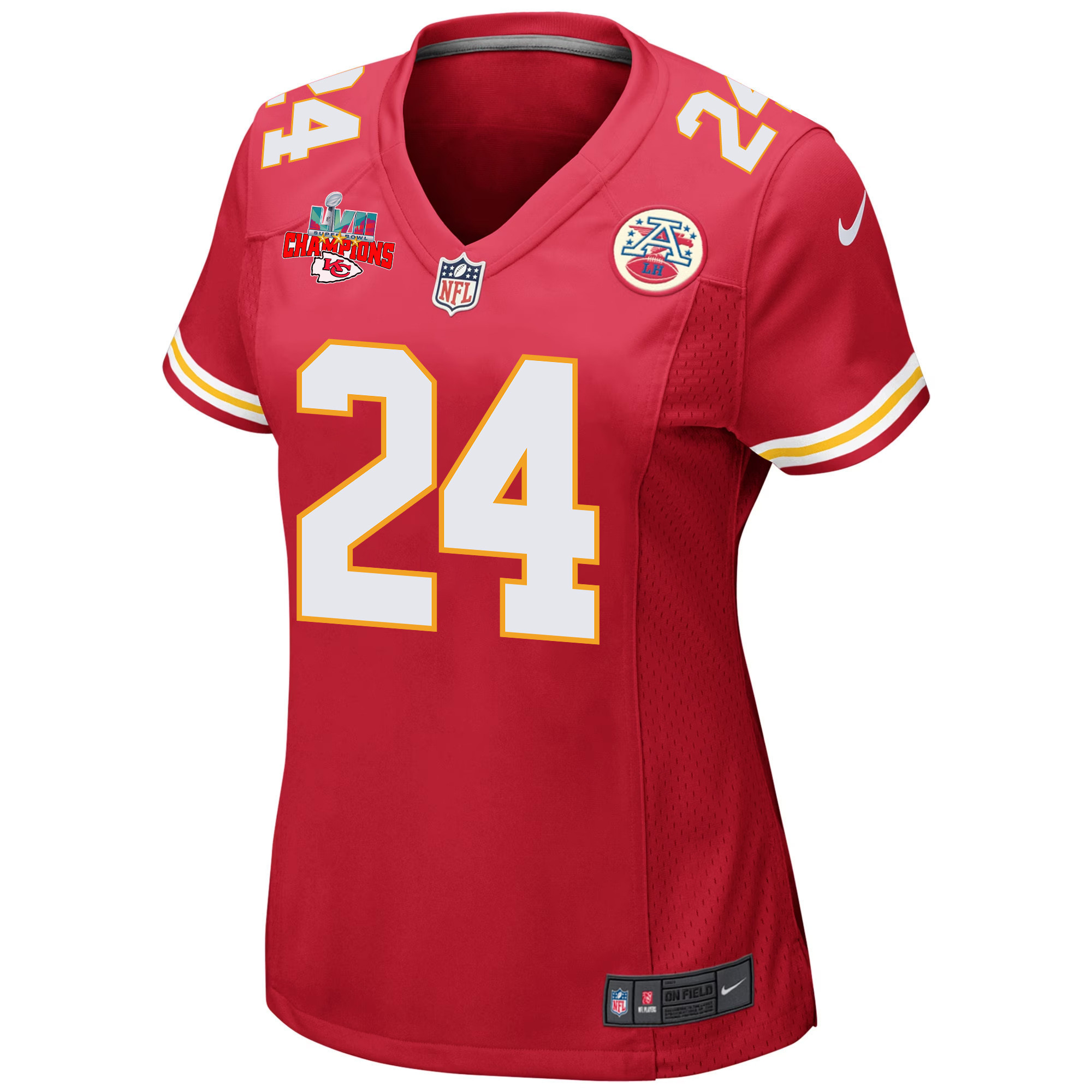 Skyy Moore 24 Kansas City Chiefs Super Bowl LVII Champions 3 Stars Women Game Jersey - Red