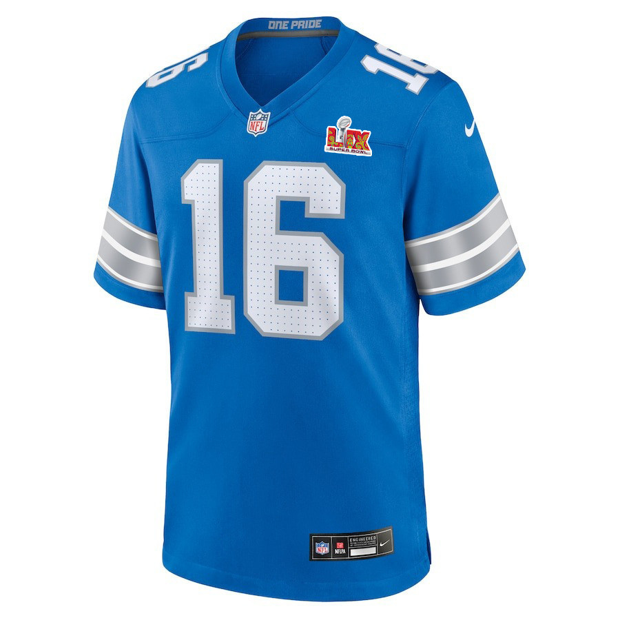 Jared Goff #16 Detroit Lions Super Bowl LIX Jersey - Men's - Blue