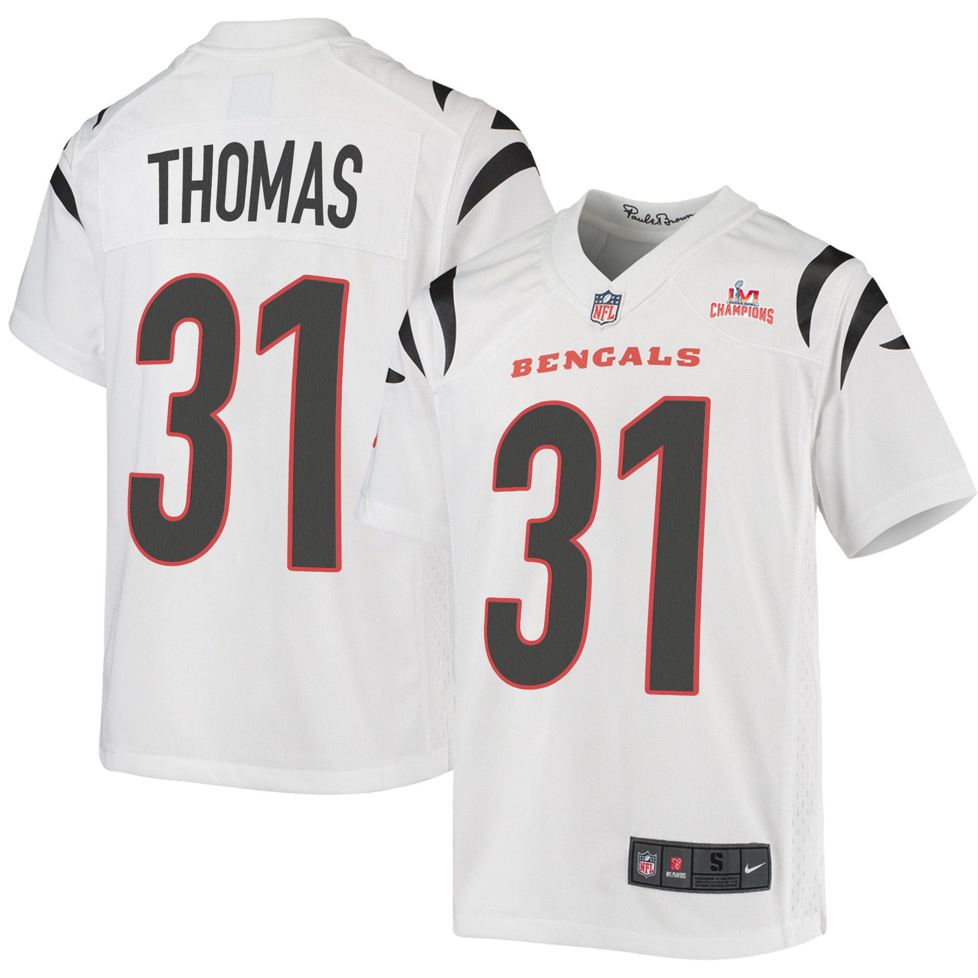 Super Bowl LVI Champions Cincinnati Bengals Michael Thomas 31 White Youth's Jersey Jersey