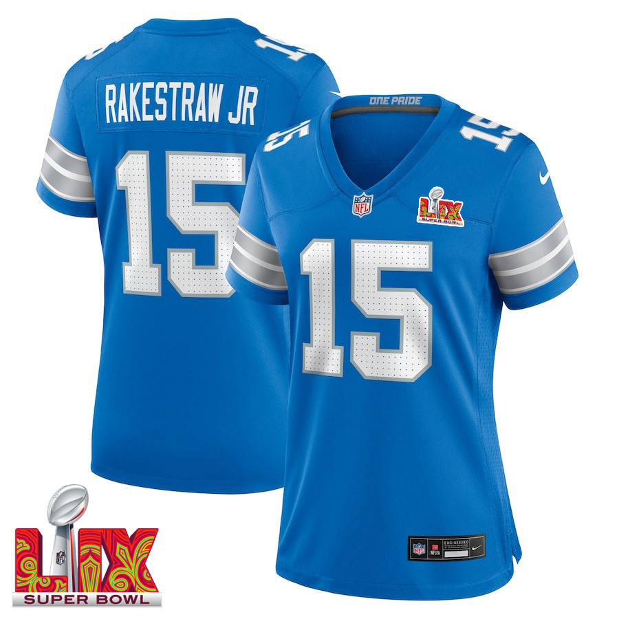 Ennis Rakestraw Jr. #15 Detroit Lions Super Bowl LIX Women's Jersey - Blue