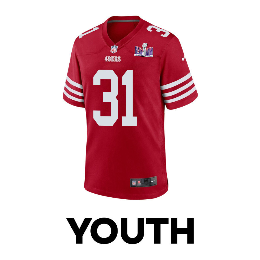 Tashaun Gipson Sr. 31 San Francisco 49ers Super Bowl LVIII Patch Game YOUTH Jersey - Scarlet