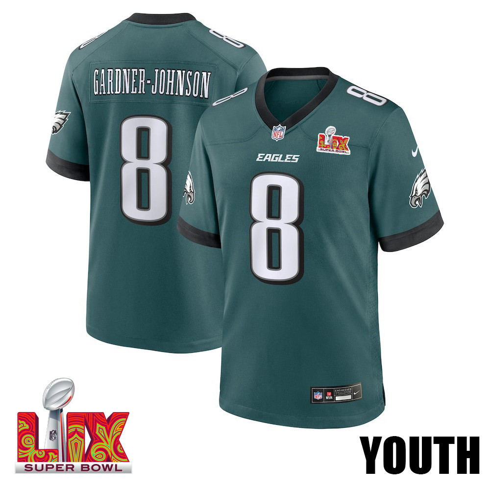 C.J. Gardner-Johnson #8 Philadelphia Eagles Super Bowl LIX YOUTH Jersey - Midnight Green