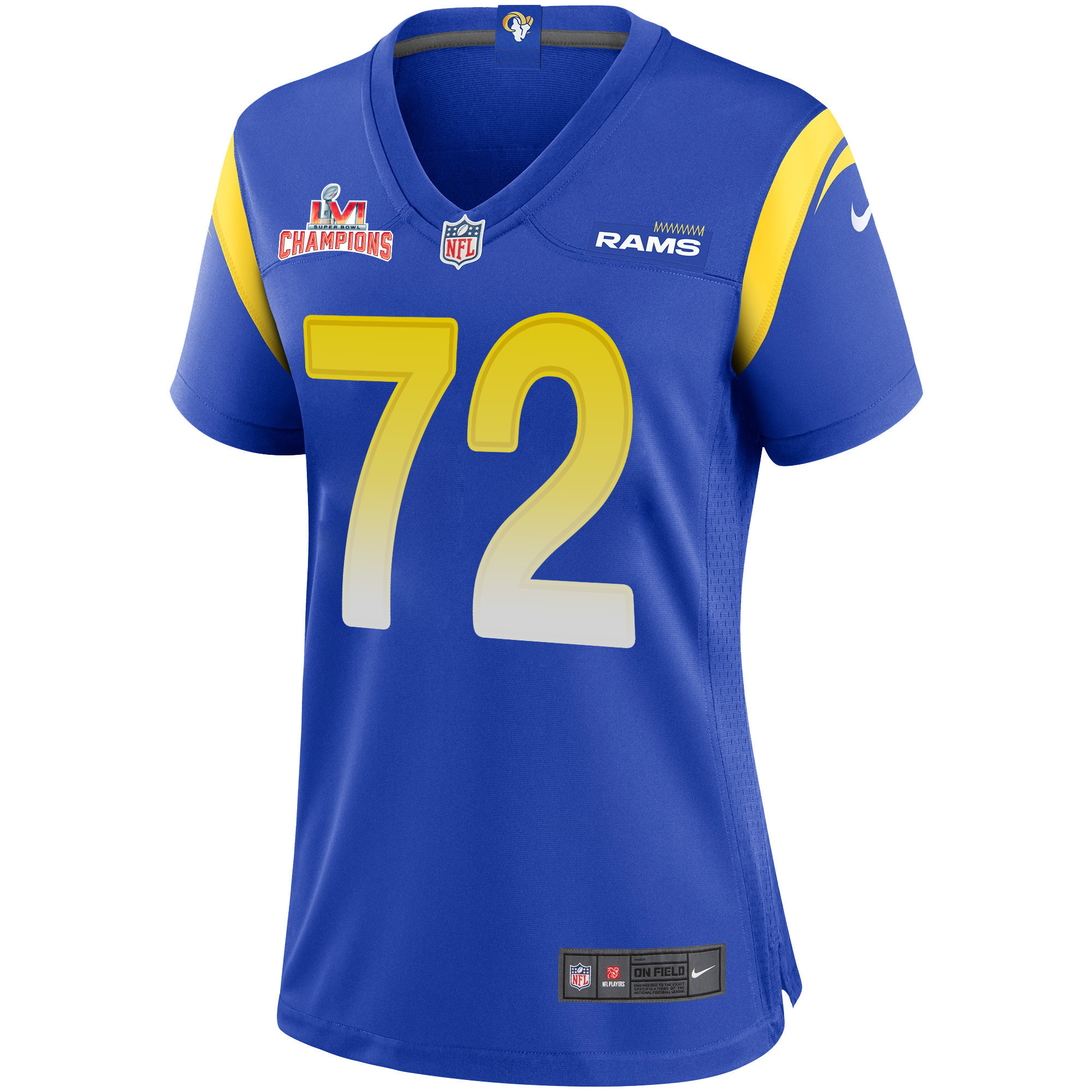Super Bowl LVI Champions Los Angeles Rams Tremayne Anchrum Jr. 72 Royal Women's Jersey Jersey
