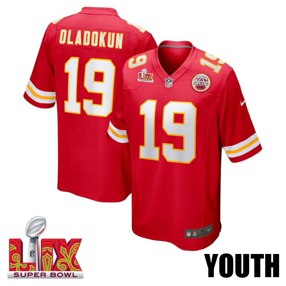 Chris Oladokun #19 Kansas City Chiefs Super Bowl LIX YOUTH Jersey - Red