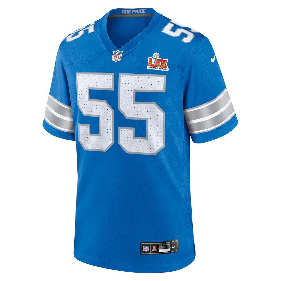 Derrick Barnes #55 Detroit Lions Super Bowl LIX Jersey - Men's - Blue