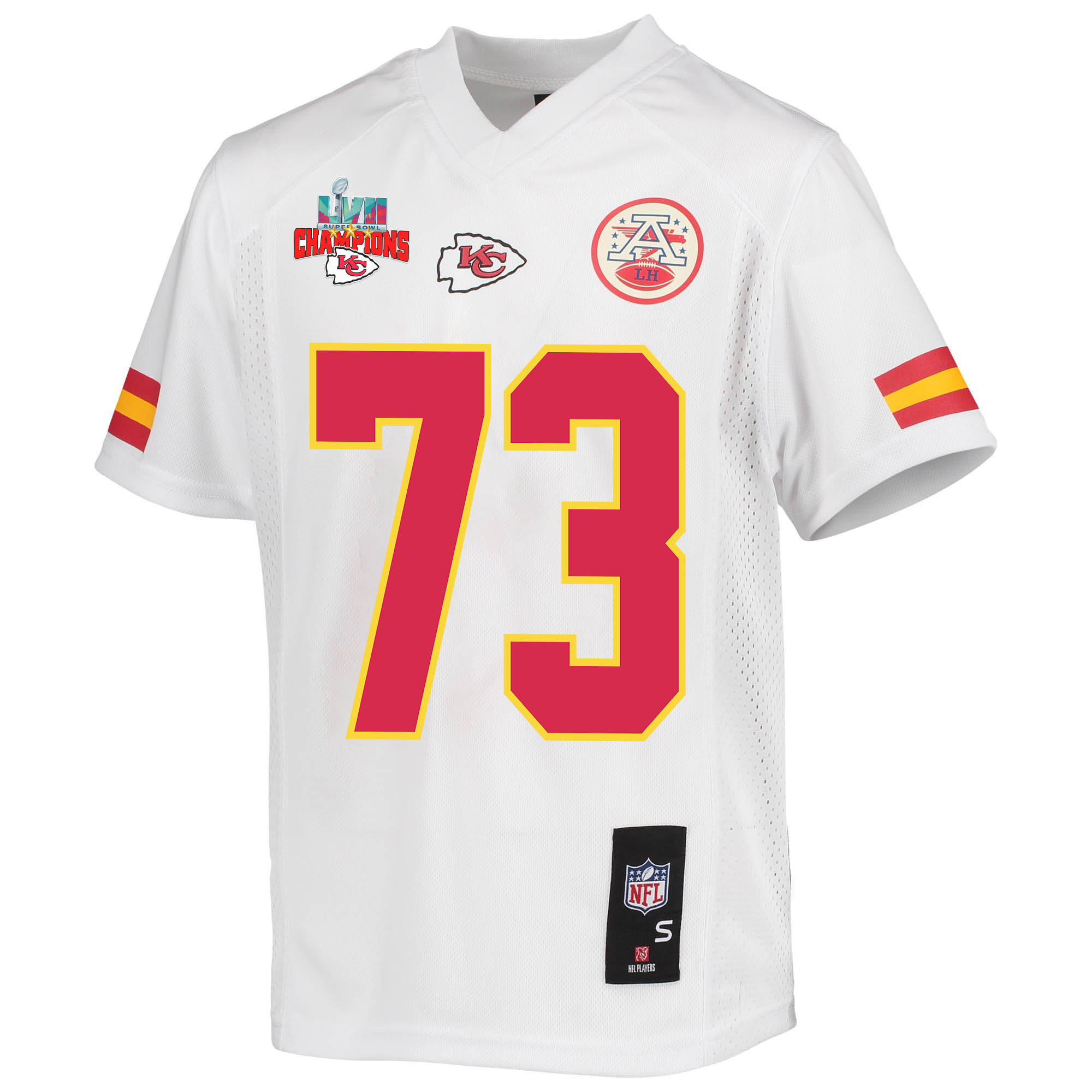 Nick Allegretti 73 Kansas City Chiefs Super Bowl LVII Champions 3 Stars Youth Game Jersey - White